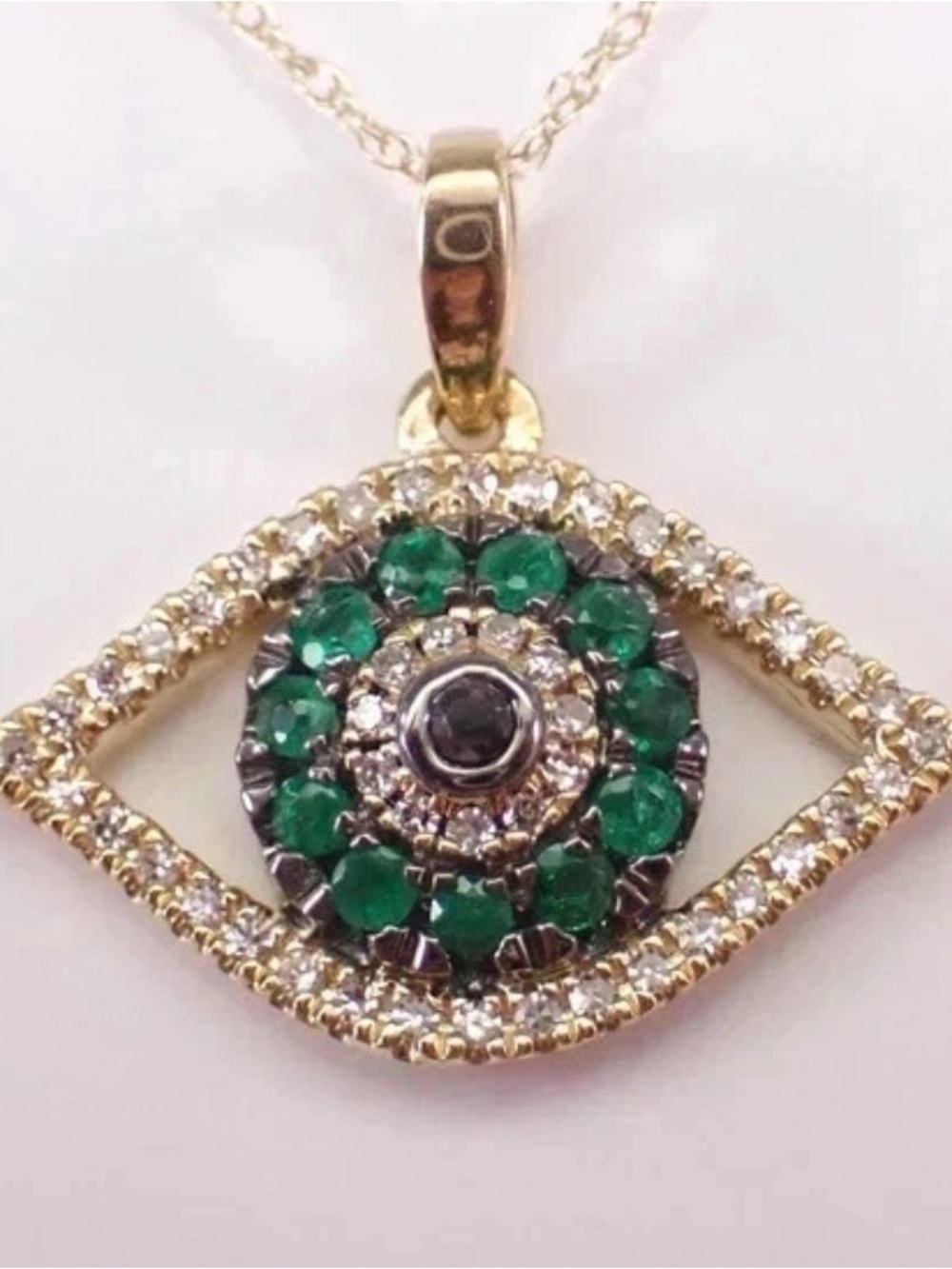 Gold Evil Eye Pendant Necklace with Emerald and CZ Accents